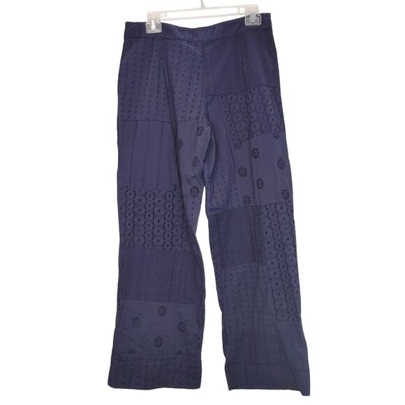 Zara Trouser Pants Patchwork Wide Leg Cotton Lightweight Blue Womens Medium - Picture 3 of 8